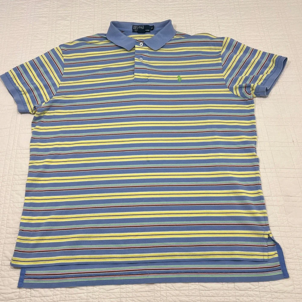 Polo Ralph Lauren Mens XL Pima Cotton Striped Polo Shirt Blue Yellow Multi Color